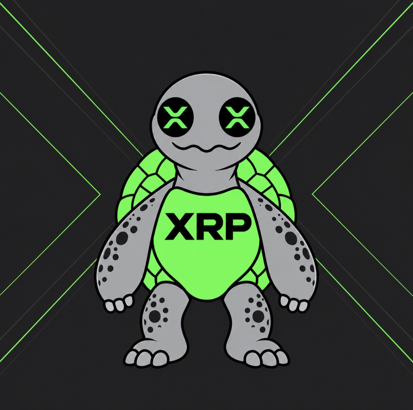 Original LEDG turtle with a green XRP shell and silver spotted limbs